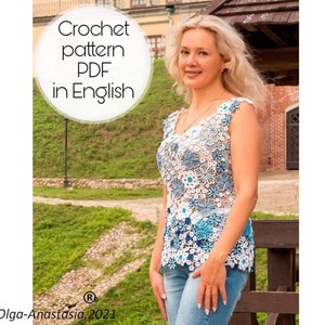 Irish lace Blouse - Crochet pattern Blouse - Floral Print for woman - crochet flower pattern -detailed tutorial crochet -crochet top pattern