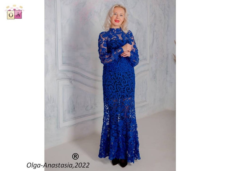 Blue Irish Lace Crochet Dress Pattern: 3D Flower Motif (PDF Pattern) image 4