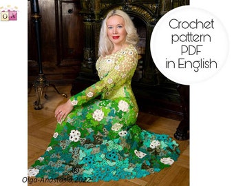 Irish Crochet Lace Pattern Dress - dress Ireland - shamrock motif - crochet pattern dress -vintage crochet - crochet tutorials- clover dress