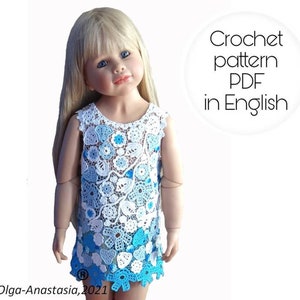 Girl dress crochet pattern - Irish lace -modern crochet - 3d flower crochet pattern-dress for flower girl -blue flower lace girl dress