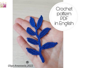 Irish Lace Crochet Branch Pattern: Blue Leaf Motif (PDF Pattern)