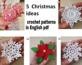Christmas Decor Crochet Pattern Bundle: Bauble, Poinsettia, Snowflakes (PDF)