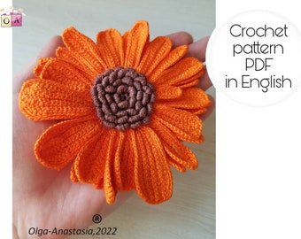 Sunflower crochet pattern- Irish lace crochet pattern in English - motif 3D crochet pattern - crochet flower- diy crochet -easy crochet lace