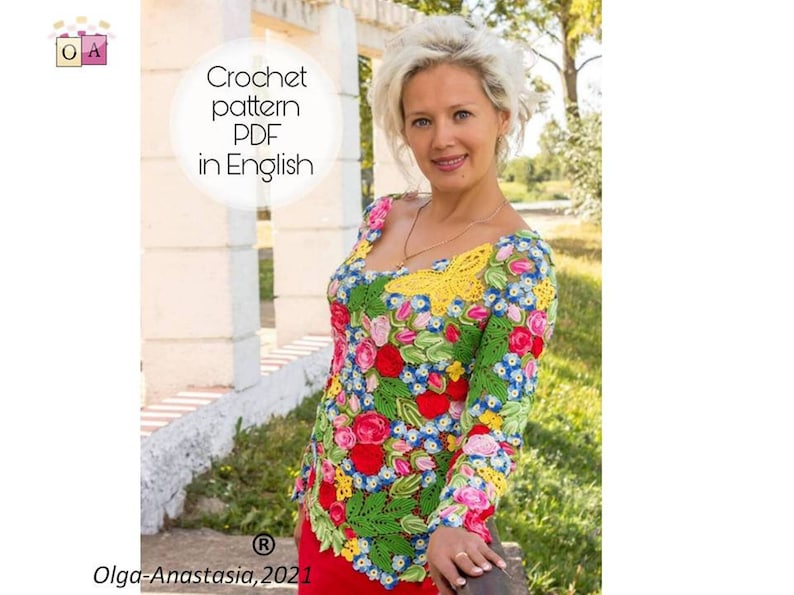 Сrochet lace pattern Irish lace Crochet pattern crochet blouse pattern Irish crochet flower crochet pattern crochet tutorial sweater image 1