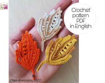 Fall crochet leaves pattern- Irish lace leaf pattern - tutorial crochet -crochet autumn leaf applique pattern -crochet leaves Thanksgiving