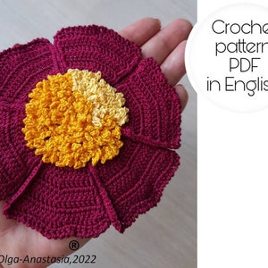 Fall centerpiece crochet pattern- Irish lace crochet pattern in English - motif 3D crochet pattern - crochet flower- large flower crochet