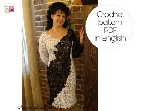 Irish Lace Crochet Dress Pattern: Black and White Floral Design (PDF Pattern)  - Etsy