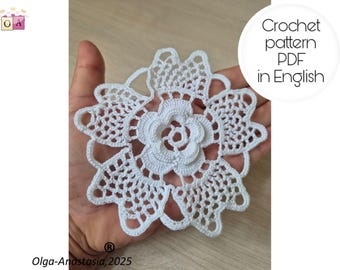 Vintage Crochet Flower Motif Pattern: Off White Floral Tutorial (PDF Pattern)