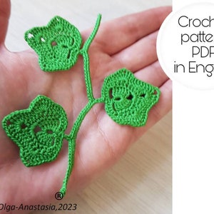 Crochet Ivy branch with leaves  pattern- Irish lace branch -pattern crochet- detailed tutorial crochet -crochet Ivy leaf applique pattern