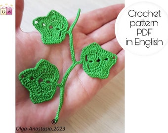 Crochet Ivy Branch Pattern: Irish Lace Leaf Applique (PDF Pattern)