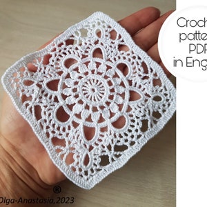 Square pattern crochet -Crochet pattern square for tablecloth-flower granny square- granny square - square pillow -detailed tutorial crochet