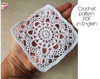Vierkant haken - Haakpatroon vierkant voor tafelkleed-bloem Omavierkant- Omavierkant - vierkant kussen - gedetailleerde tutorial haken