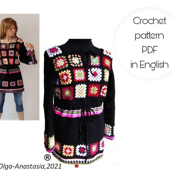 Crochet granny square patterns - Multicolored crochet granny squares - granny square dress pattern - Granny square colorful tunic tutorial