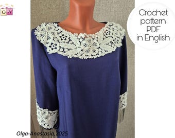 Irish Lace Collar and Cuffs -  Digital PDF Pattern with Floral Motifs + Row-by-Row Tutorial