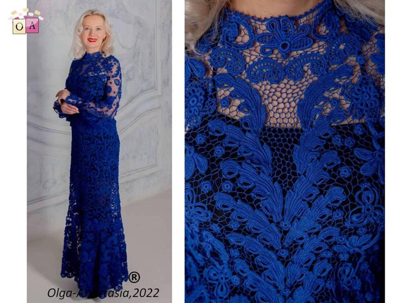 Blue Irish Lace Crochet Dress Pattern: 3D Flower Motif (PDF Pattern) image 13
