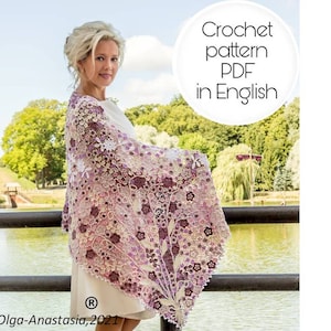 Crochet Pattern- Irish lace shawl, wedding scarf of flowers, shawl winter for women