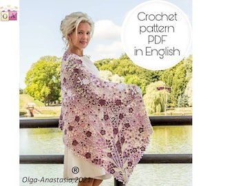 Crochet Pattern- Irish lace shawl, wedding scarf of flowers, shawl winter for women