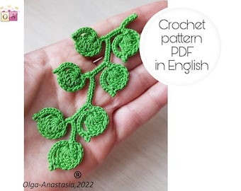 Irish Lace Crochet Pattern: Branch with Leaves Antique Motif (PDF Pattern)