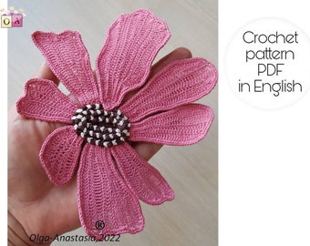Grand modèle de crochet- modèle de crochet de dentelle irlandaise en anglais -motif modèle de crochet 3D -fleur au crochet- crochet diy -clématite au crochet facile