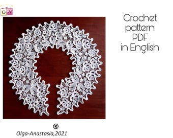Irisches Häkelspitze-Kragen-Muster: 3D Blumen-Motiv (PDF Pattern)