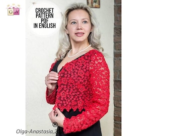 Irish Lace Cardigan Crochet Pattern: Red Floral Wedding Jacket (PDF)
