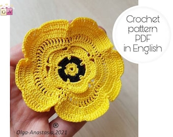 Irish Lace Crochet Pattern: Yellow Poppy Flower Motif (PDF Pattern)