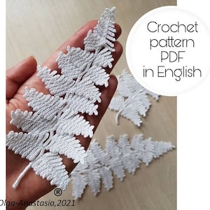 Fern crochet pattern  - Irish lace fern -pattern crochet  - detailed tutorial crochet -crochet fern  applique pattern -how to crochet fern