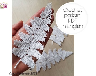 Fern crochet pattern  - Irish lace fern -pattern crochet  - detailed tutorial crochet -crochet fern  applique pattern -how to crochet fern