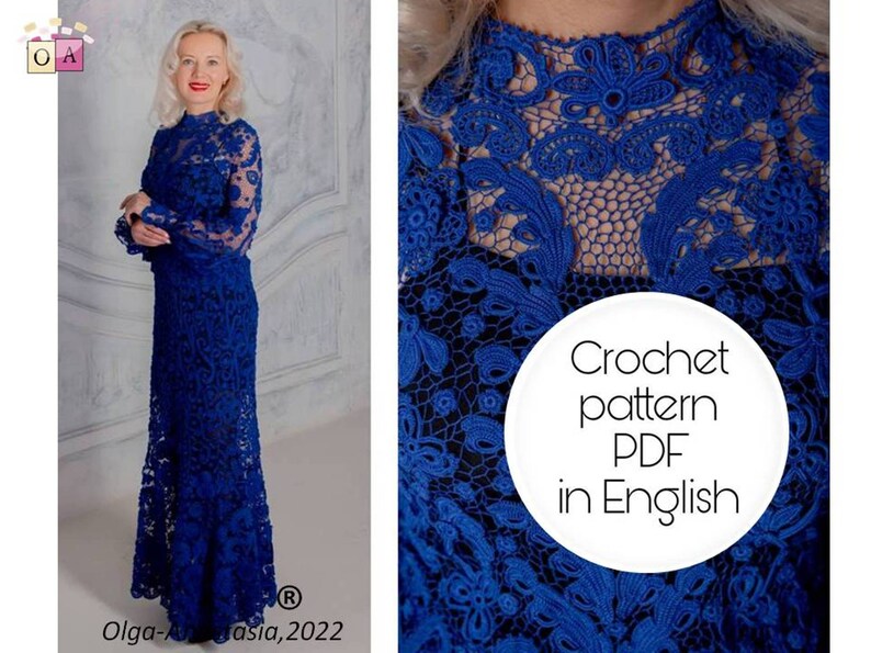 Blue Irish Lace Crochet Dress Pattern: 3D Flower Motif (PDF Pattern) image 2