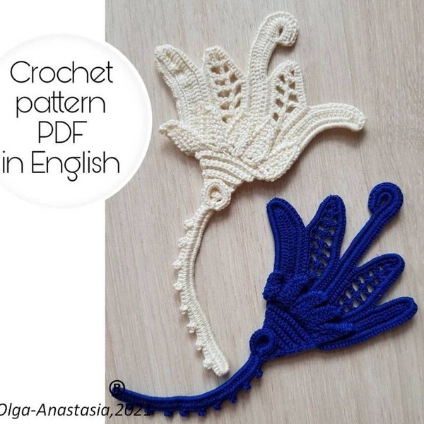 Crochet pattern flowers  - Irish lace flowers - antique motif -crochet motif - 3D flowers pattern -sew-on crochet -vintage crochet pattern