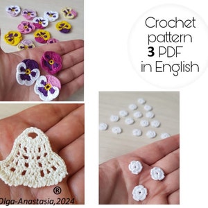 Set of 3 crochet flowers pattern - Bell crochet pattern Purple motif pattern crochet- vintage crochet - pattern crochet flower tutorial