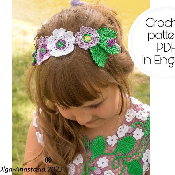 Epingle à cheveux avec fleurs et feuilles de coquelicot lilas motif au crochet-motif motif dentelle 3D au crochet- patron au crochet Tutoriel pdf fleur de coquelicot