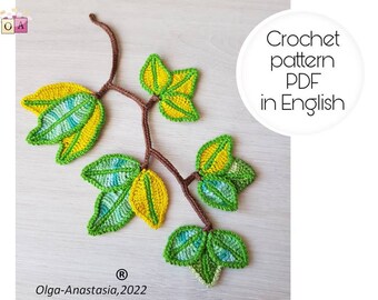 Irish Lace Crochet Branch Pattern: Leaf Applique (PDF Pattern)