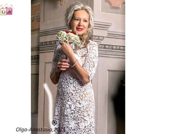 Irish Lace Crochet Wedding Dress: Floral Print, Custom Made