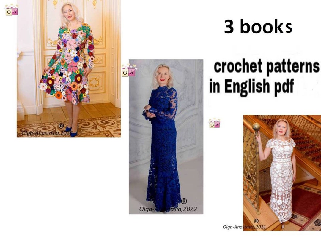 Crochet Pattern Dress- Irish Lace- 3 Models Dress Pattern- Crochet ...