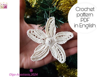 Crochet Star Flower Pattern: Christmas Tree Decor (PDF Pattern)