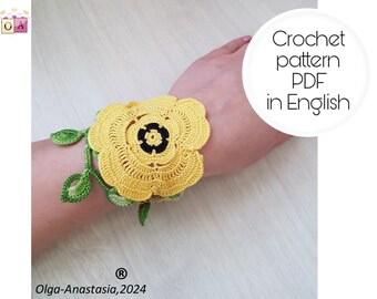 Crochet Poppy Flower Bracelet Pattern: 3D Lace Motif (PDF Tutorial)