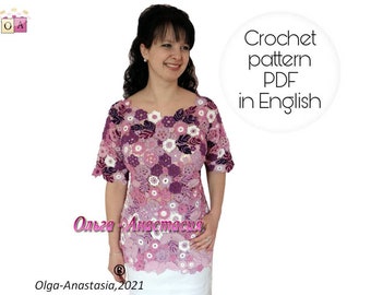 Patrón de blusa irlandesa de crochet: Jersey de encaje floral (patrón PDF)
