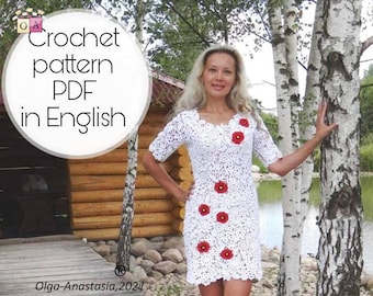 Patrón de vestido de encaje de crochet irlandés: Tutorial de flor de amapola 3D (PDF)