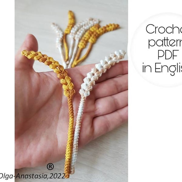 Fall crochet wheat pattern- Irish lace leaf pattern - tutorial crochet  autumn applique pattern Thanksgiving Wheat spikelet crochet pattern