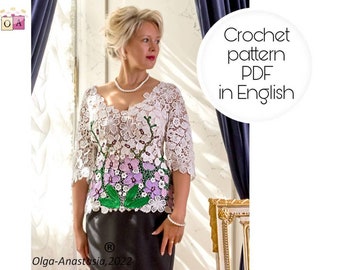 Irish Crochet Lace Pattern -Blouse with orchids - crochet flower -crochet lace - modern crochet- detailed tutorial crochet -vintage crochet