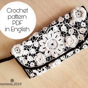 small clutch or case for glasses in Irish Crochet lace Pattern -small bag for cell phone crochet tutorial lesson- phone purse Irish crochet
