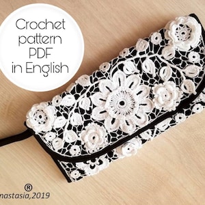 small clutch or case for glasses in Irish Crochet lace Pattern -small bag for cell phone crochet tutorial lesson- phone purse Irish crochet