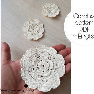 Irish lace- white Poppy flower crochet pattern in English, antique motif -motif 3D crochet pattern- detailed tutorial crochet - Ivory flower