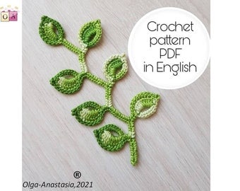 Irish Lace Crochet Pattern: Branch with Leaves Motif (PDF Pattern)