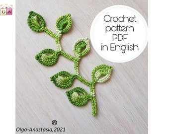 Irish lace crochet pattern - Branch with leaves-crochet pattern Branch - antique motif -motif 3D crochet pattern- vintage crochet pattern.