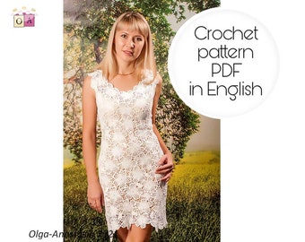 Сrochet pattern dress - Irish crochet - dress lace pattern - flower crochet pattern- floral dress - handmade dress - crochet tutorials