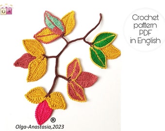 Irish lace crochet pattern - Branch with leaves-crochet pattern Branch - antique motif -motif 3D crochet pattern- vintage crochet pattern.