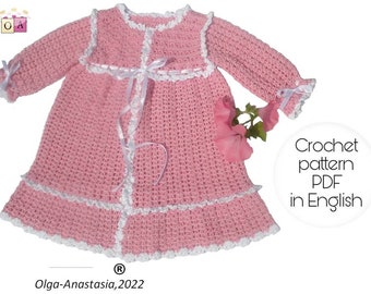 Patron de robe de bébé au crochet - Baptême rose, fille d'honneur (Patron PDF)