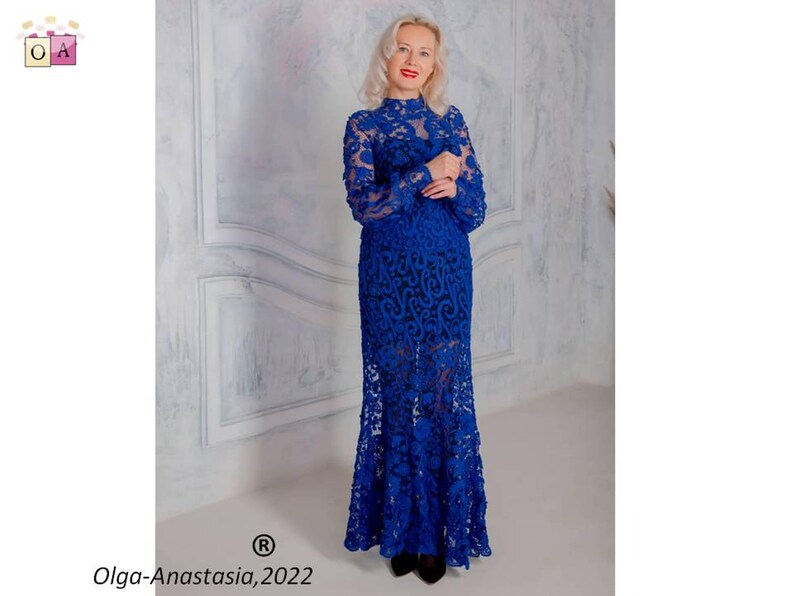 Blue Irish Lace Crochet Dress Pattern: 3D Flower Motif (PDF Pattern) image 11